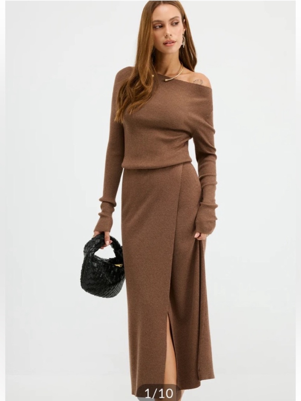 Commense NWT Brown Midi Stretchy Knit Skirt Size M